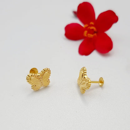 18K Pure Gold Butterfly Screw Earring Set