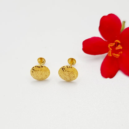 18K Pure Gold Round Stud Earring Set