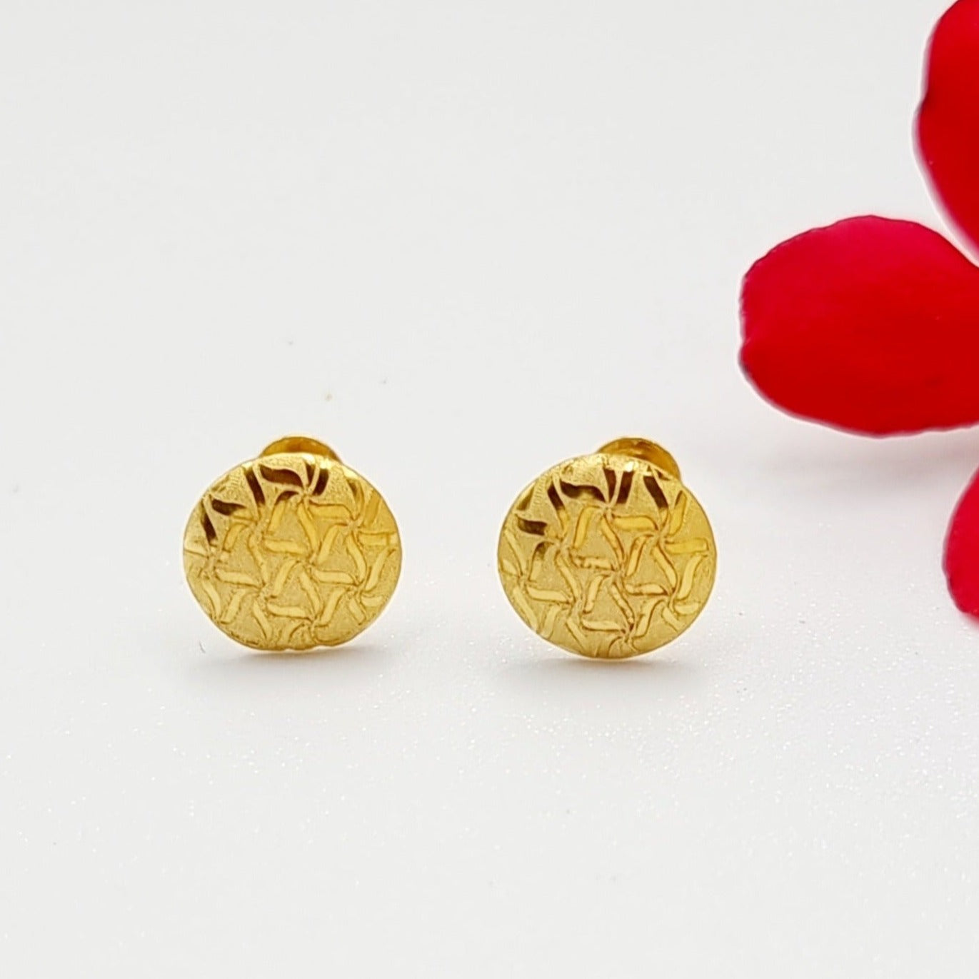 18K Pure Gold Round Stud Earring Set