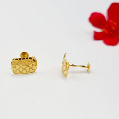 18K Pure Gold Hexagon Stud Earring Set