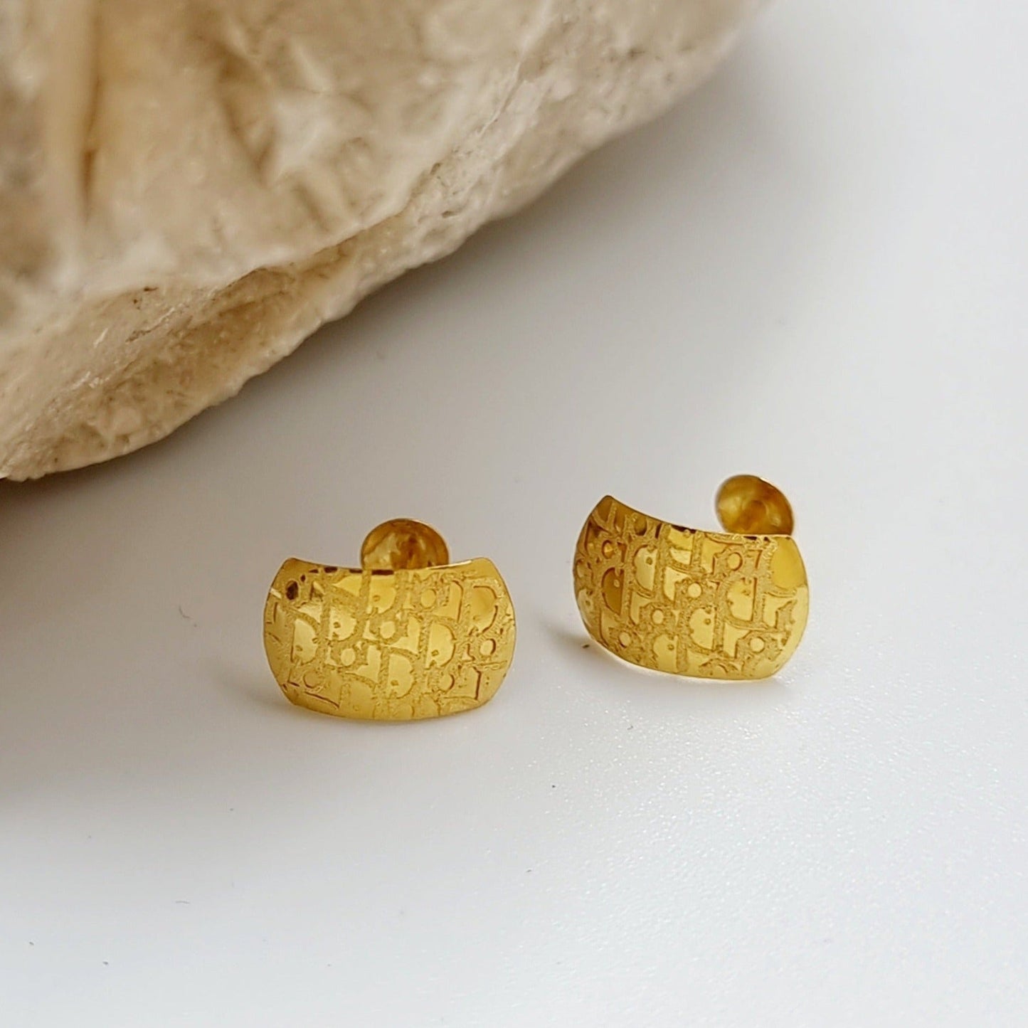 18K Pure Gold Elegant Stud Earring Set