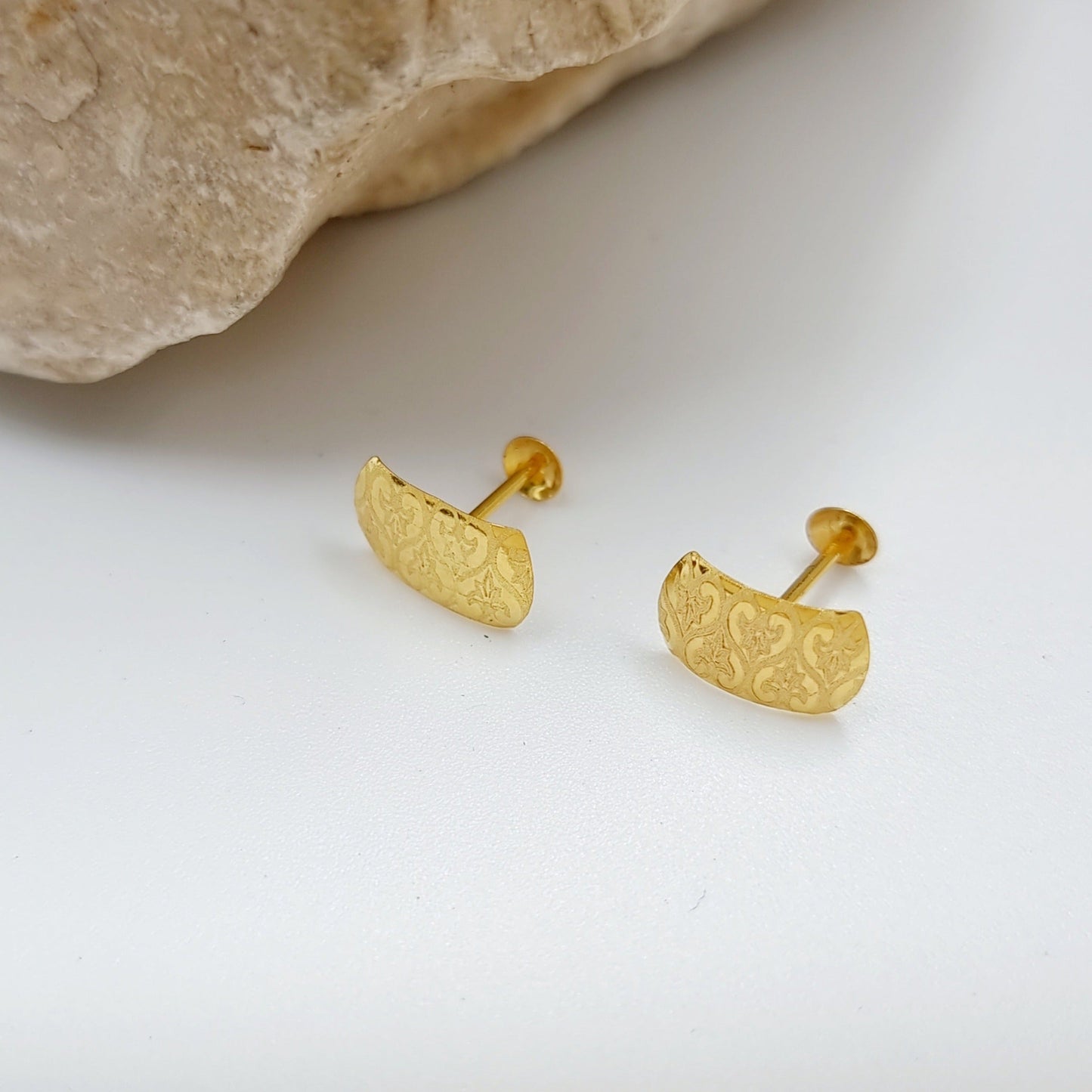 18K Pure Gold Square Stud Earring Set