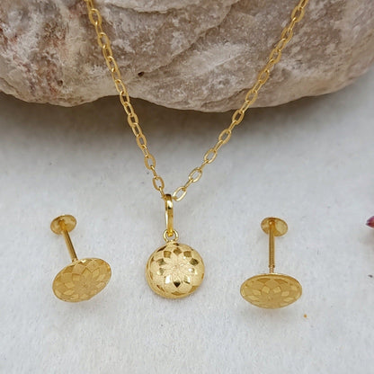 18K Pure Gold Round Flower Clip Jewelry Set