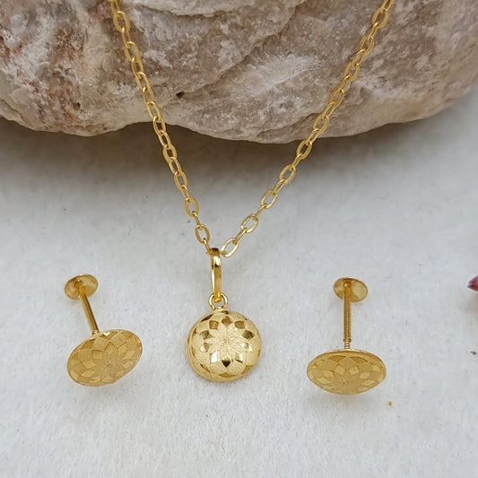 18K Pure Gold Round Flower Clip Jewelry Set