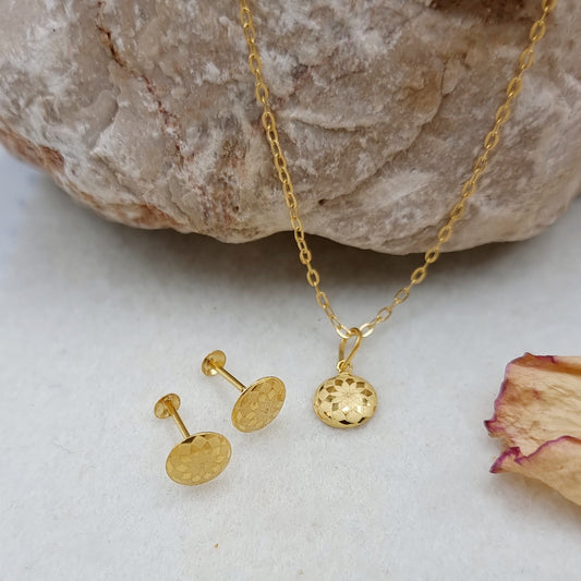 18K Pure Gold Round Flower Clip Jewelry Set