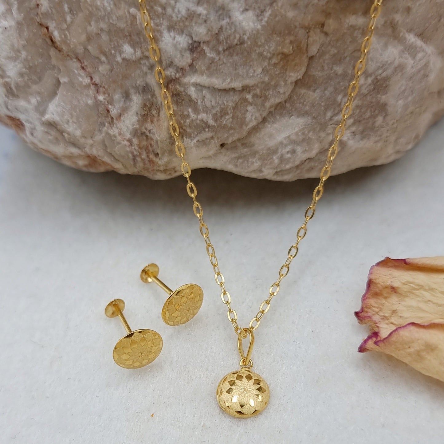 18K Pure Gold Round Flower Clip Jewelry Set