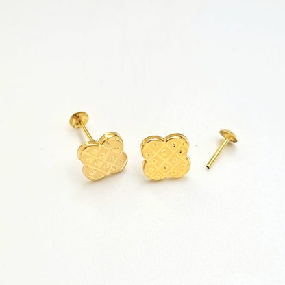 18K Pure Gold Elegant Screw Earring Set