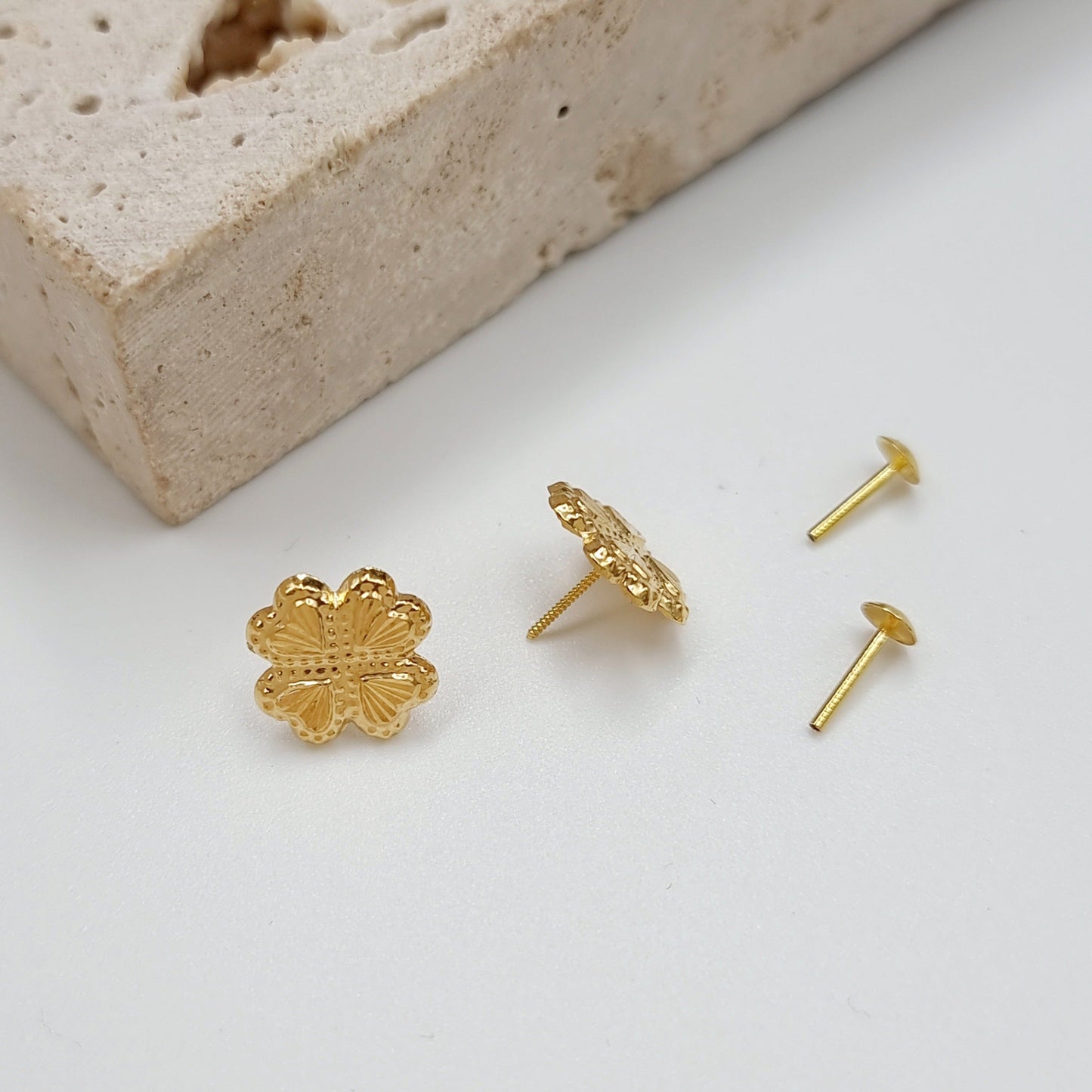 18K Pure Gold Butterfly Screw Earring Set
