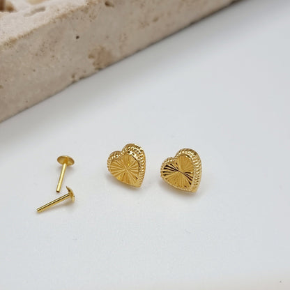 18K Pure Gold Heart Screw Earring Set