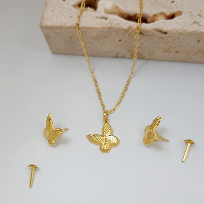 18K Pure Gold Butterfly Jewelry Set