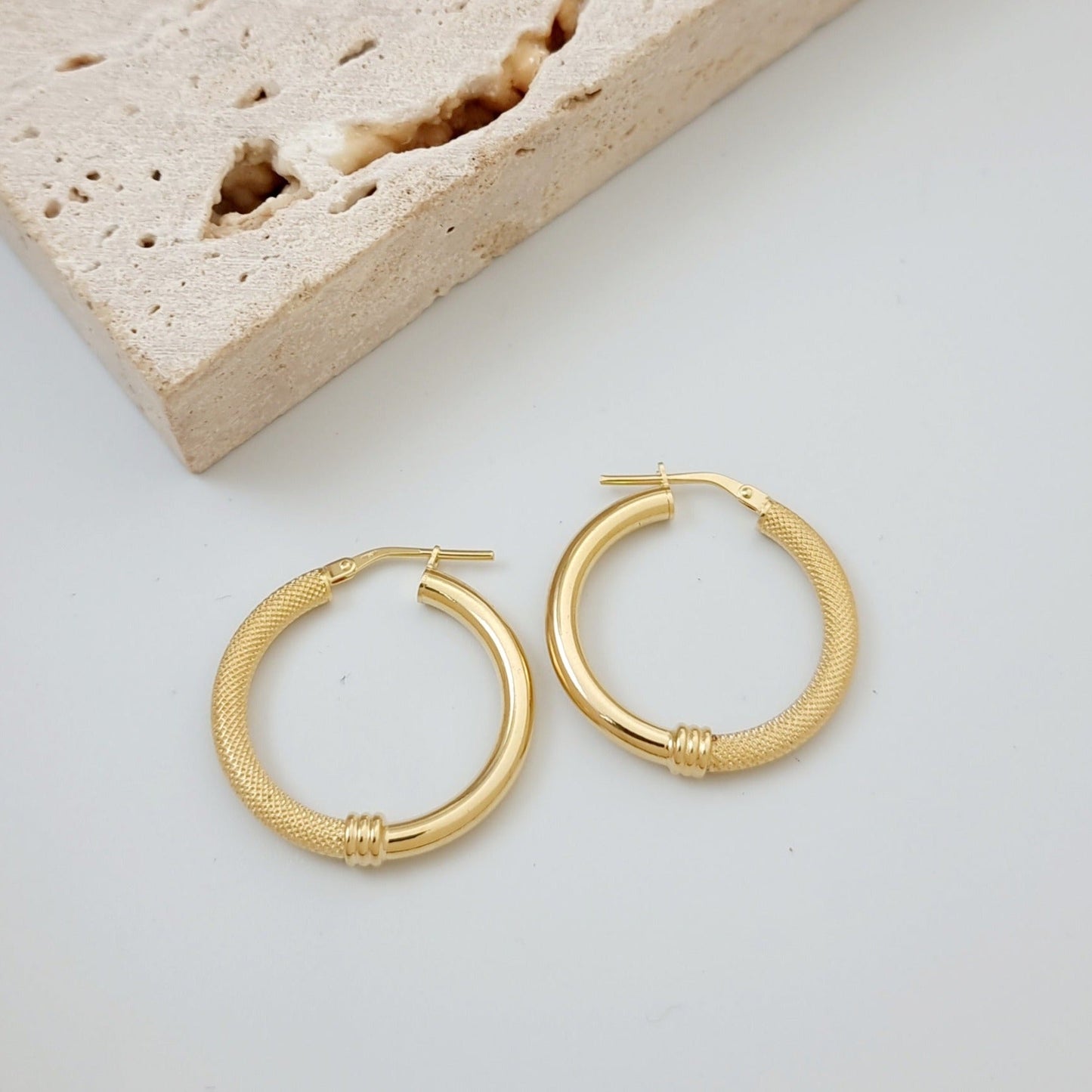 18K Pure Gold Hoop Earring Set