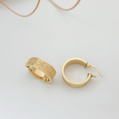 18K Pure Gold Thick Round Earring Set