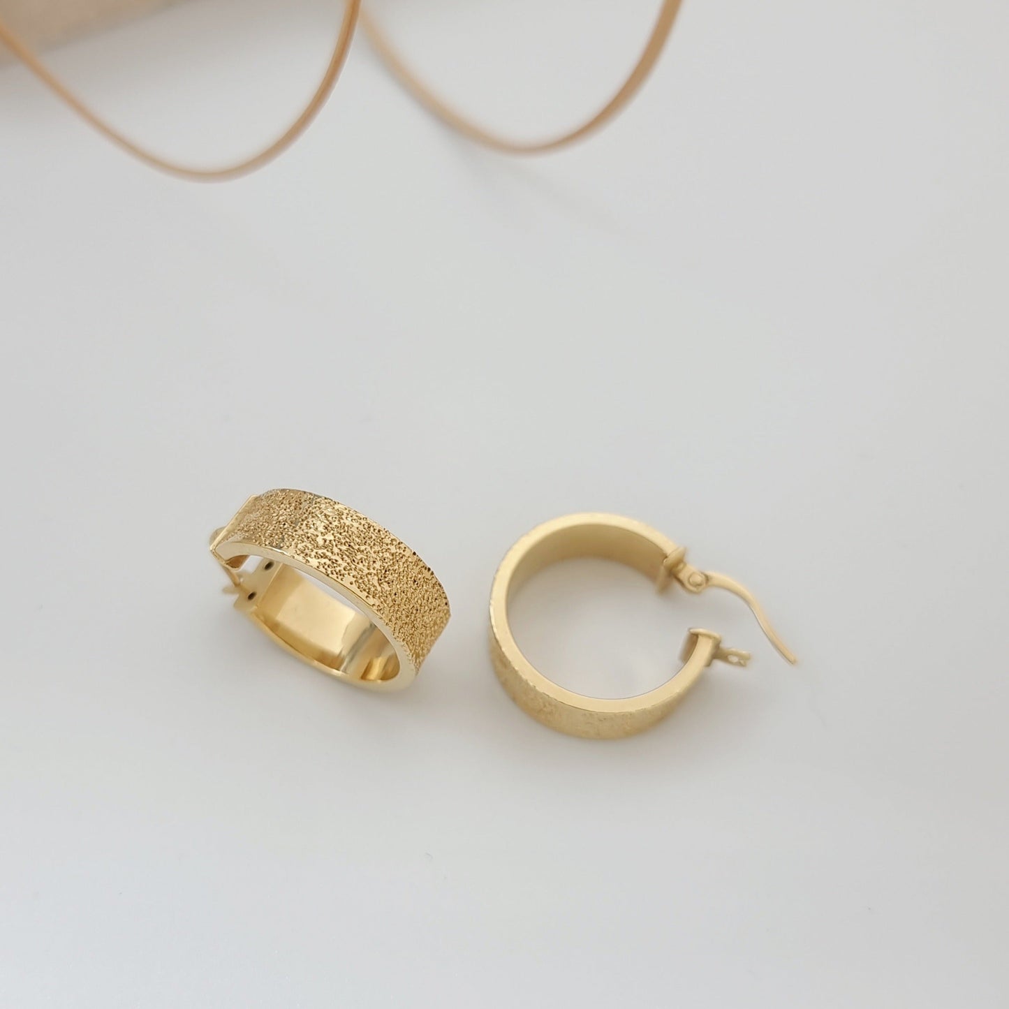 18K Pure Gold Thick Round Earring Set