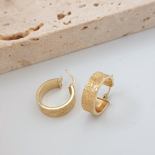 18K Pure Gold Thick Round Earring Set