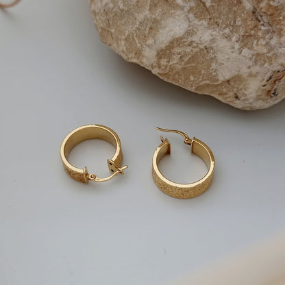 18K Pure Gold Thick Round Earring Set