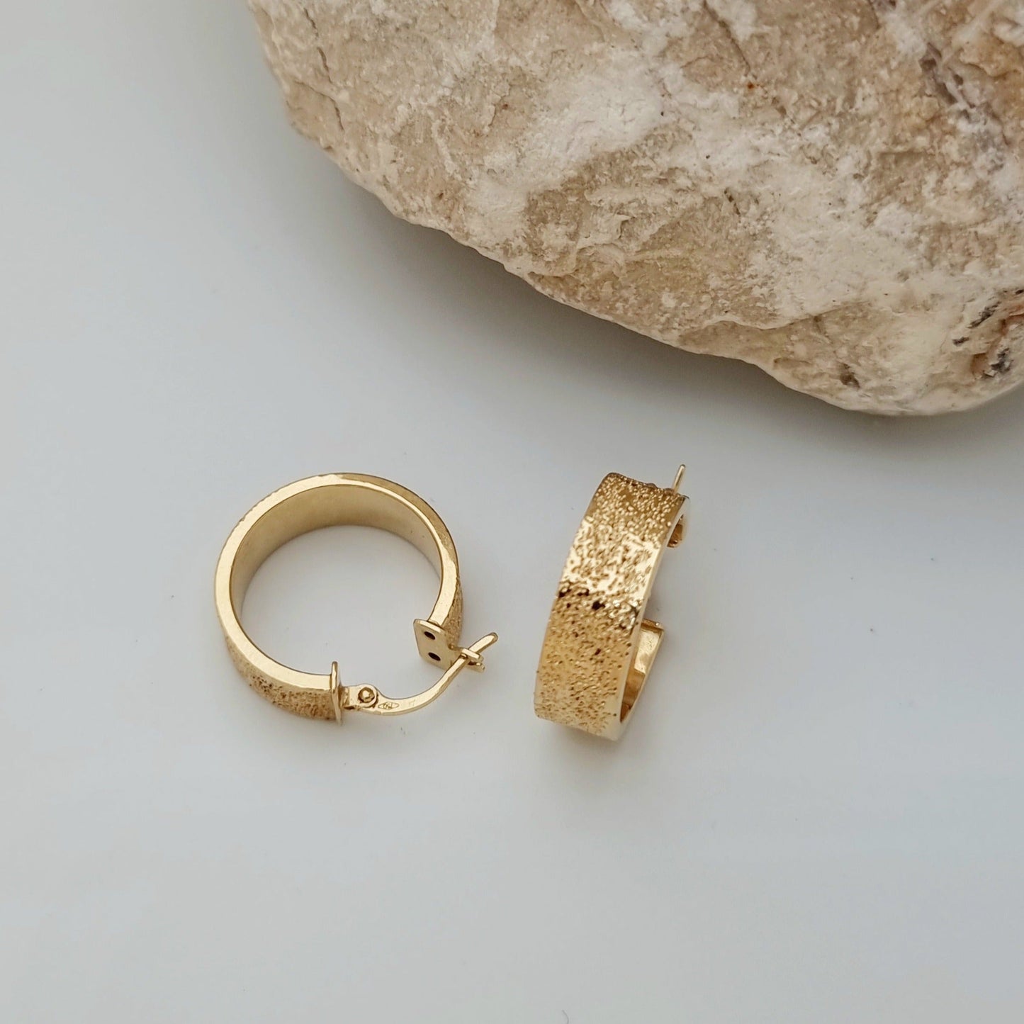 18K Pure Gold Thick Round Earring Set