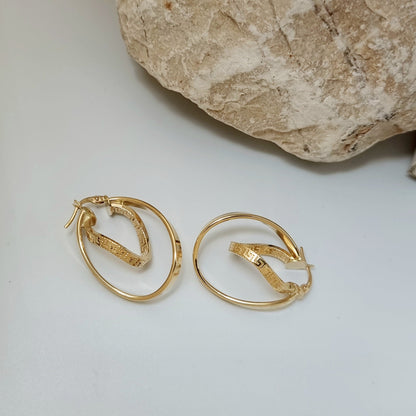 18K Pure Gold Double Oval Earring Set