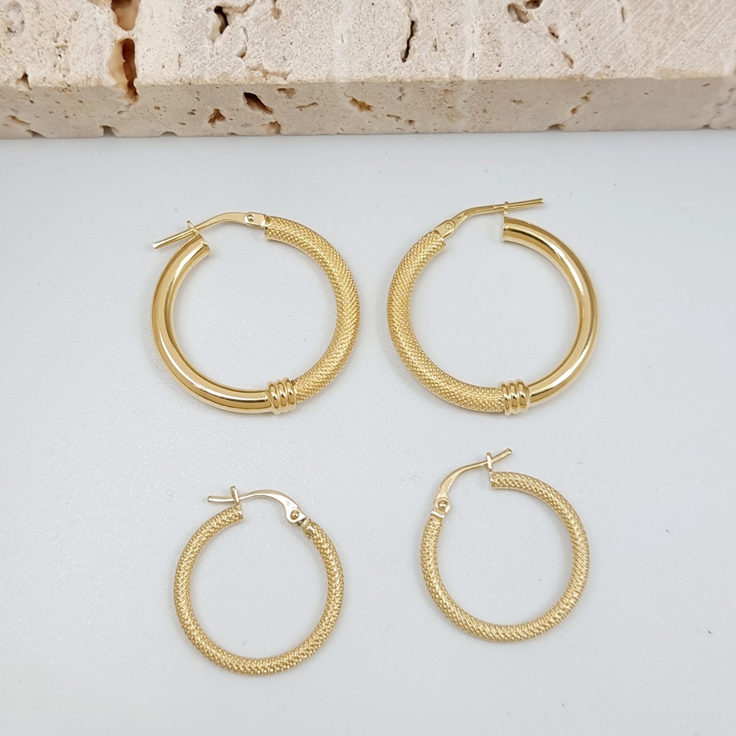18K Pure Gold Hoop Earring Set