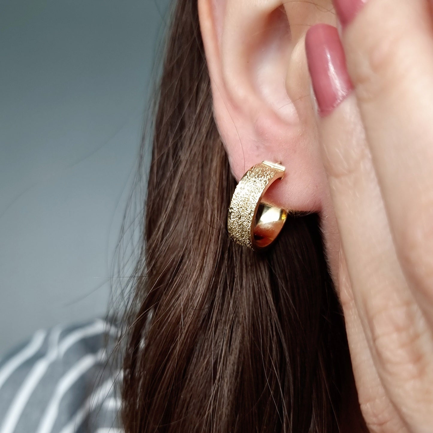 18K Pure Gold Thick Round Earring Set