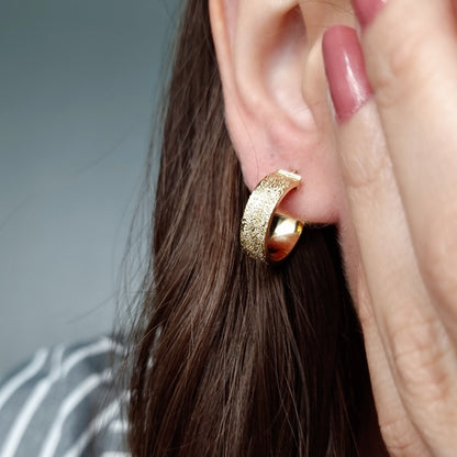 18K Pure Gold Thick Round Earring Set