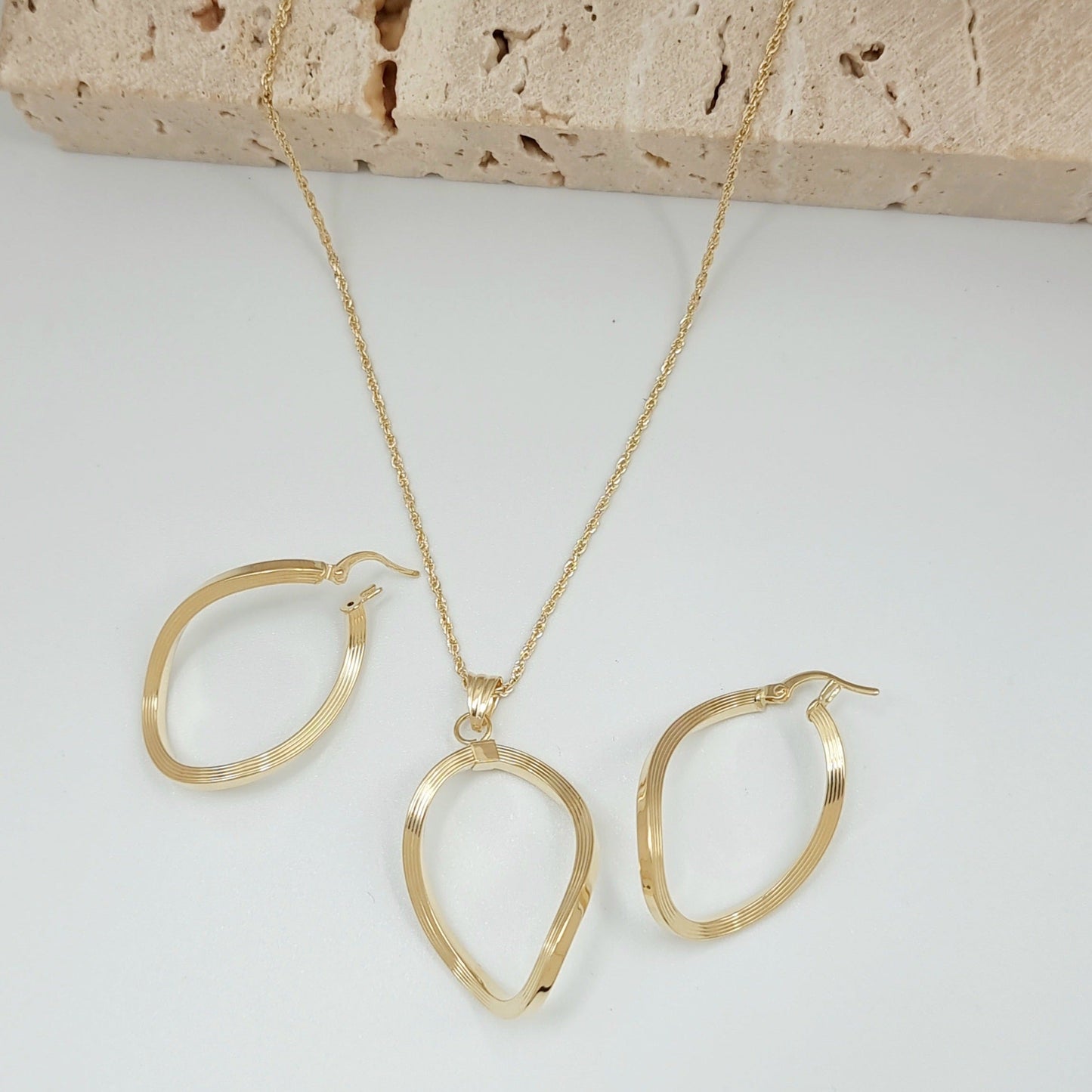 18K Pure Gold Twisted Jewelry Set