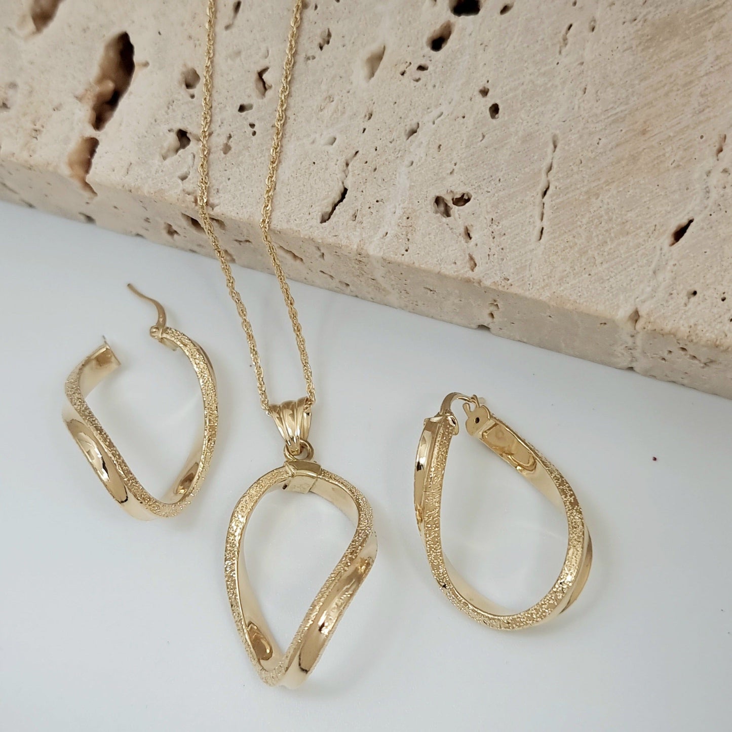 18K Pure Gold Twisted Jewelry Set