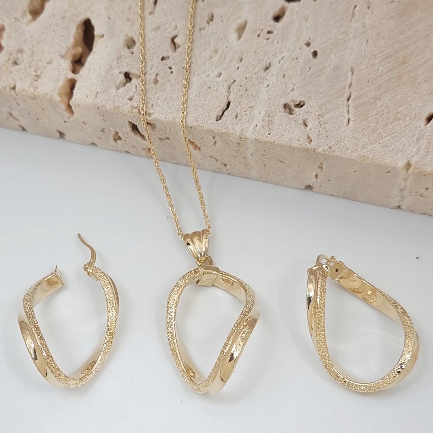 18K Pure Gold Twisted Jewelry Set