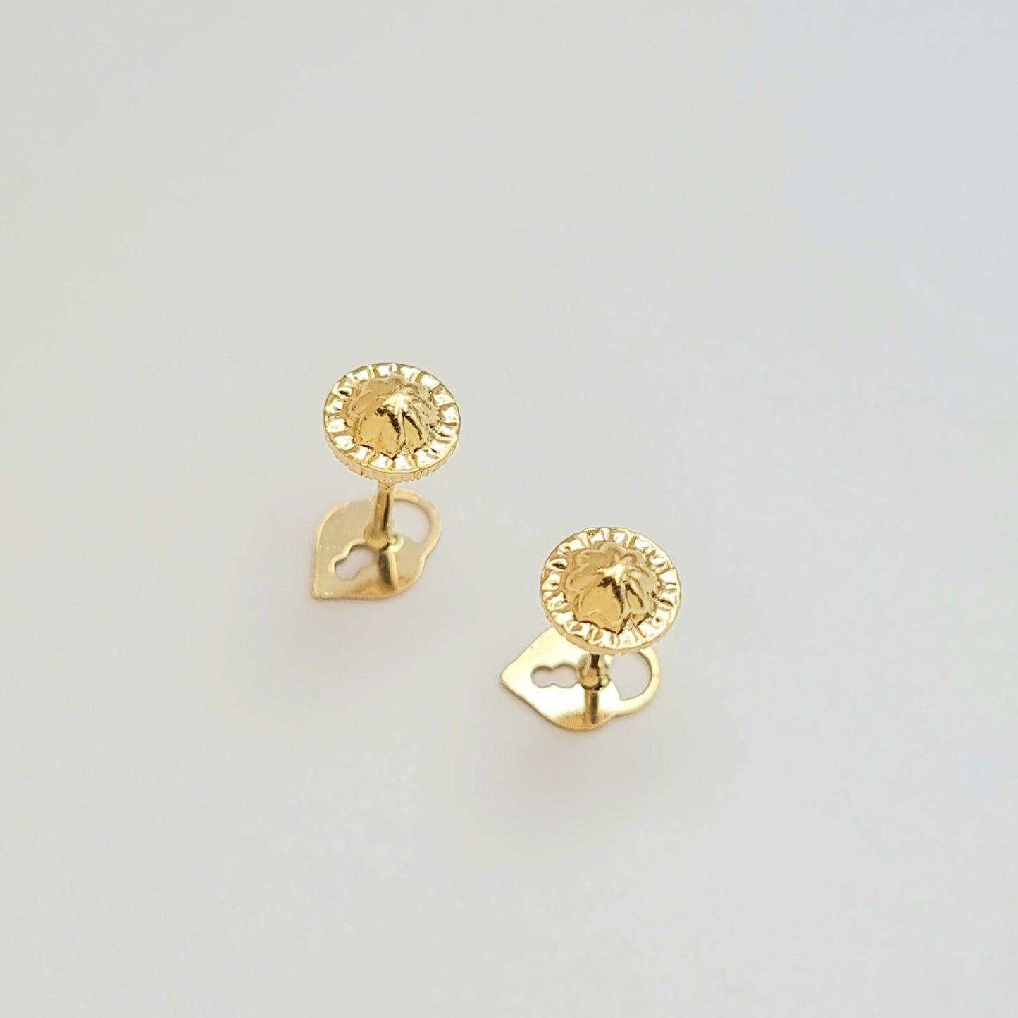 18K Pure Gold Heart Lock Screw Earring Set