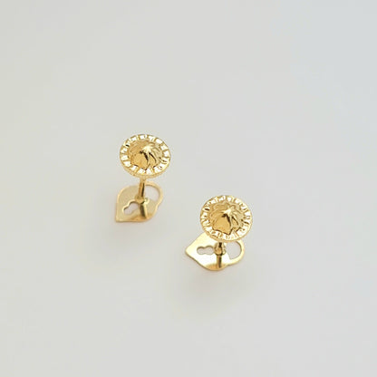 18K Pure Gold Heart Lock Screw Earring Set