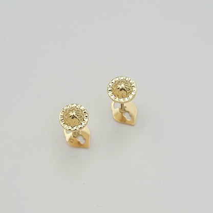 18K Pure Gold Heart Lock Screw Earring Set