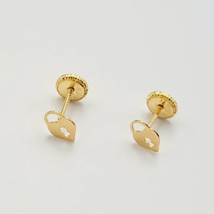 18K Pure Gold Heart Lock Screw Earring Set