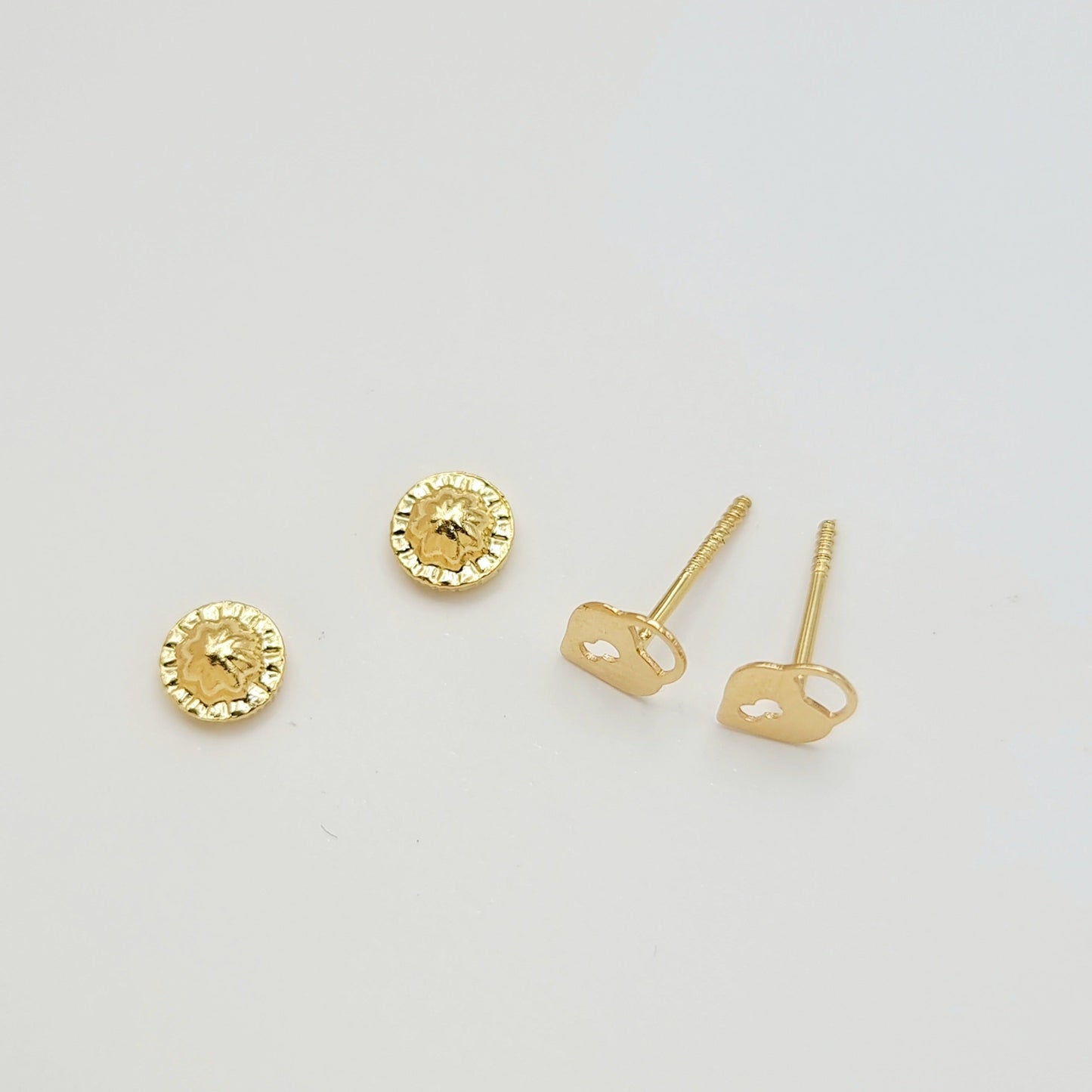 18K Pure Gold Heart Lock Screw Earring Set