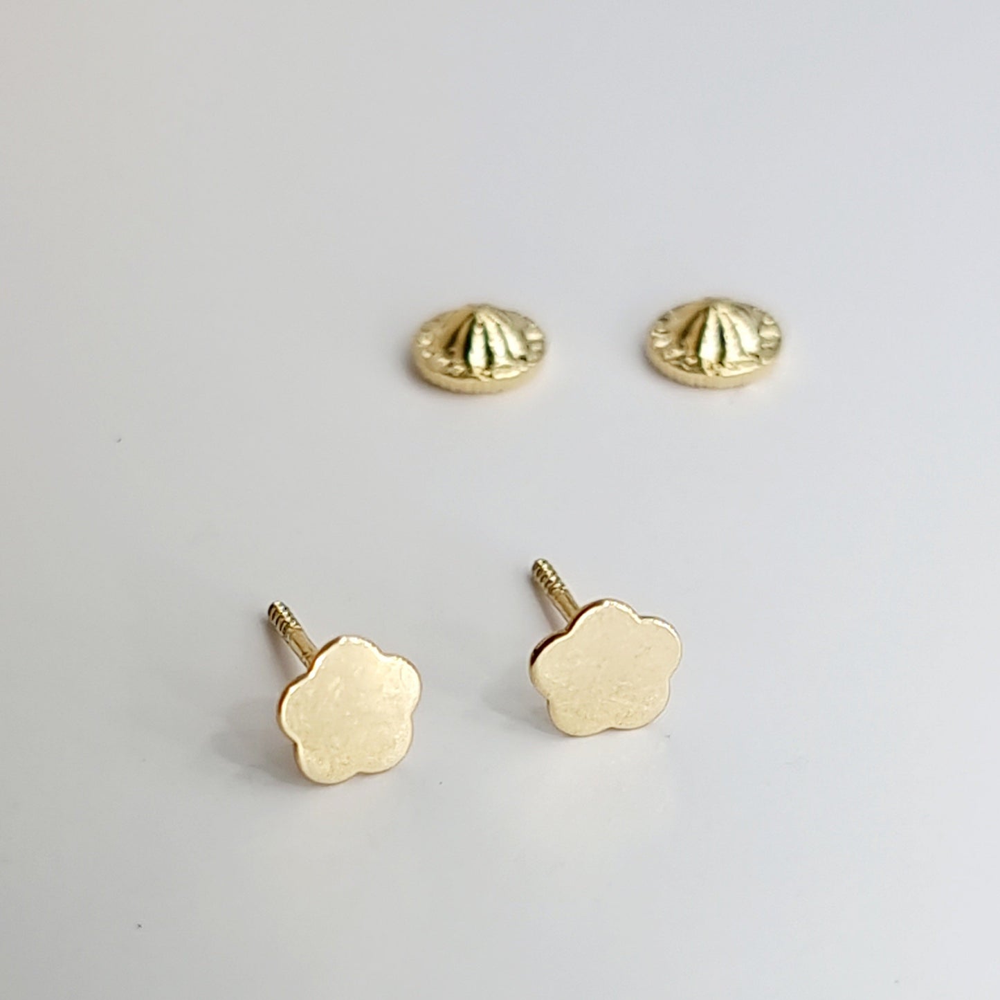 18K Pure Gold Flower Screw Earring Set