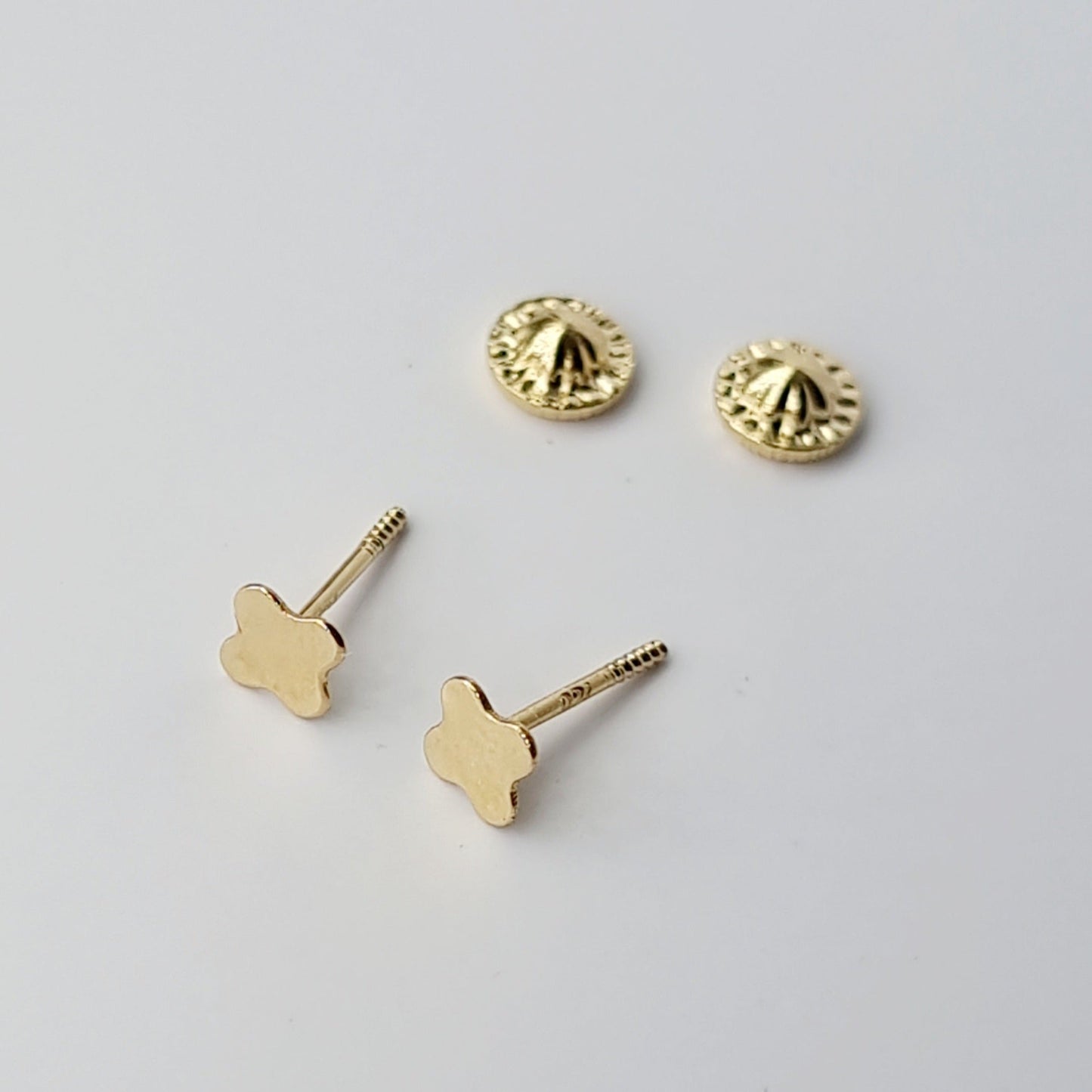 18K Pure Gold Flower Screw Earring Set