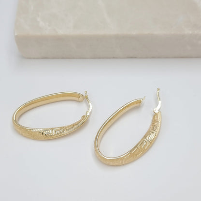 18K Pure Gold Oval Loop Earring Set