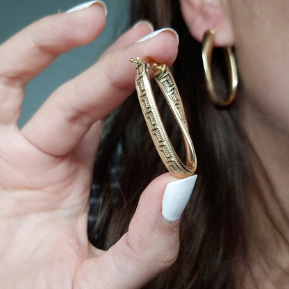 18K Pure Gold Oval Loop Earring Set