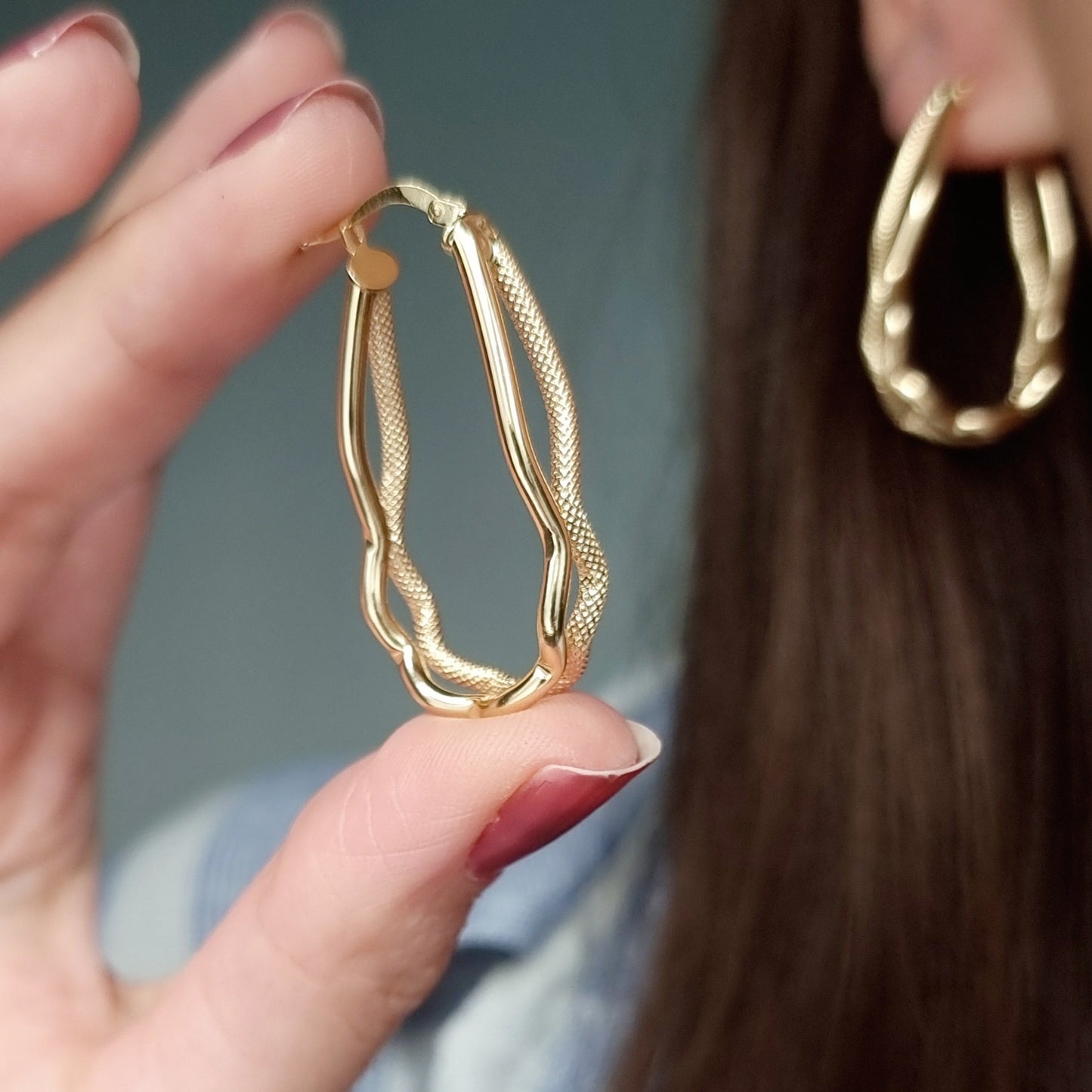 18K Pure Gold Loop Earring Set