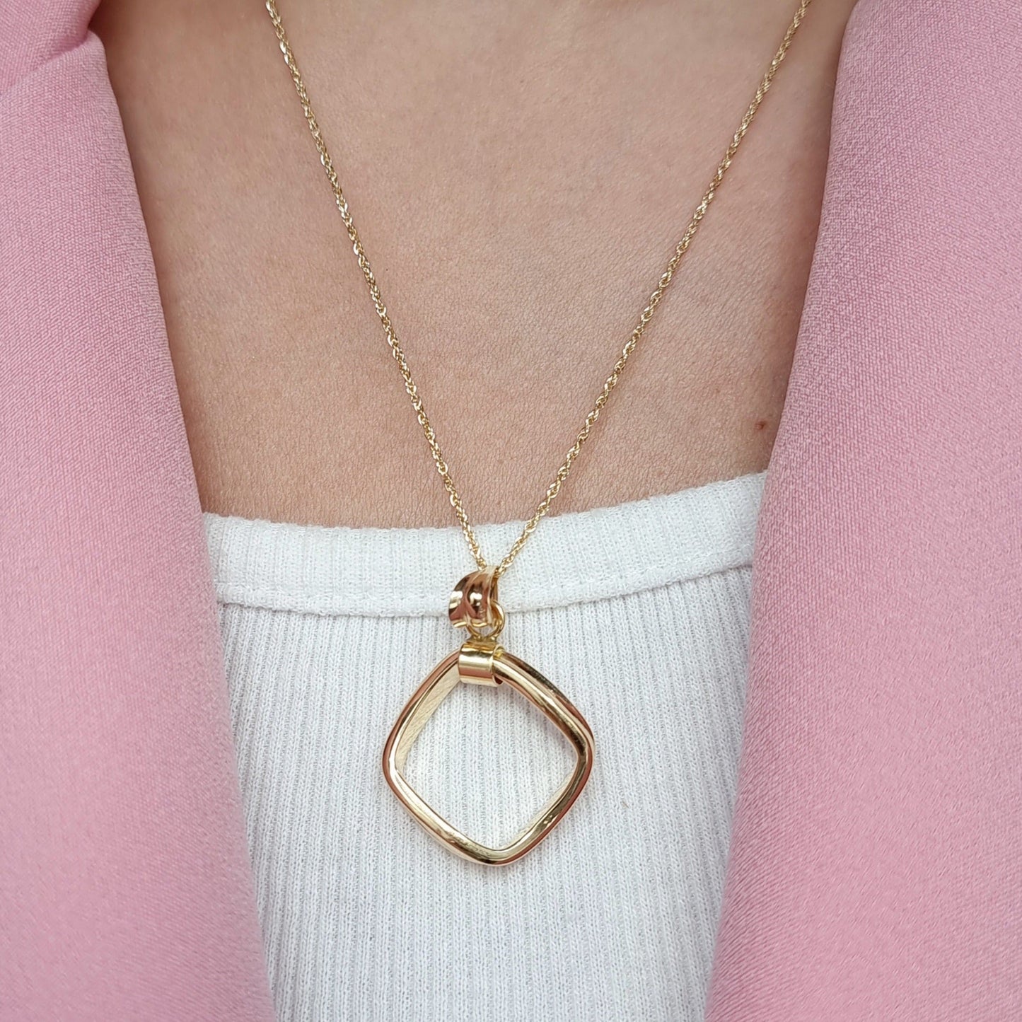 18K Pure Gold Twisted Square Necklace