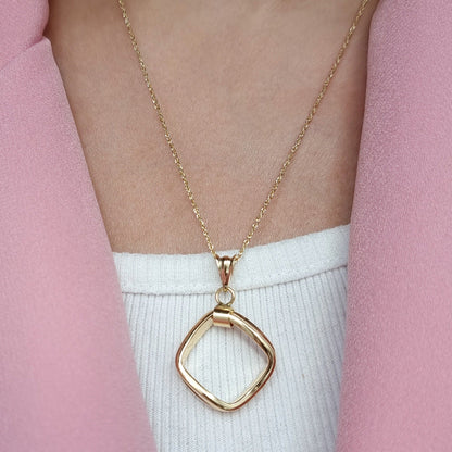 18K Pure Gold Twisted Square Necklace
