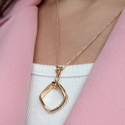 18K Pure Gold Twisted Square Necklace