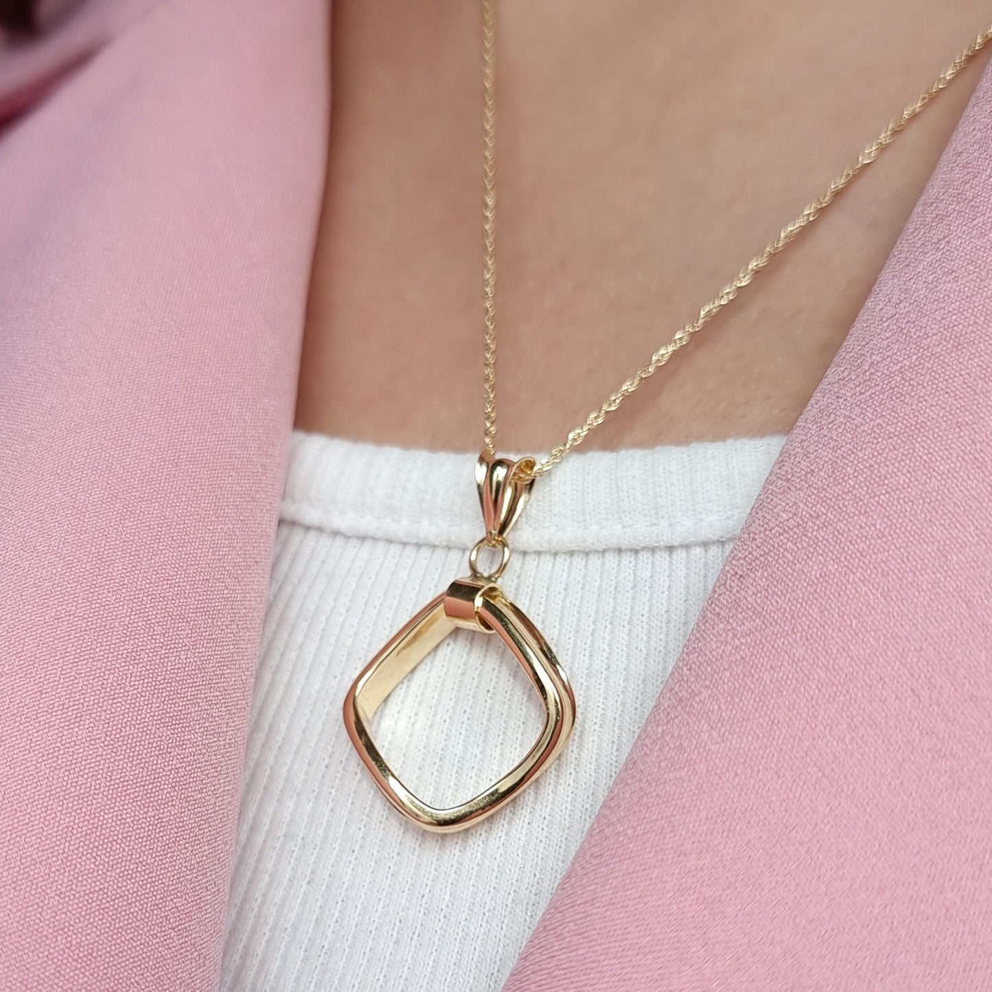 18K Pure Gold Twisted Square Necklace