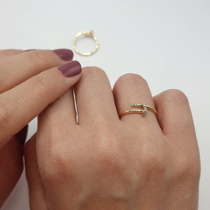 18K Pure Gold Nail With Stone Ring