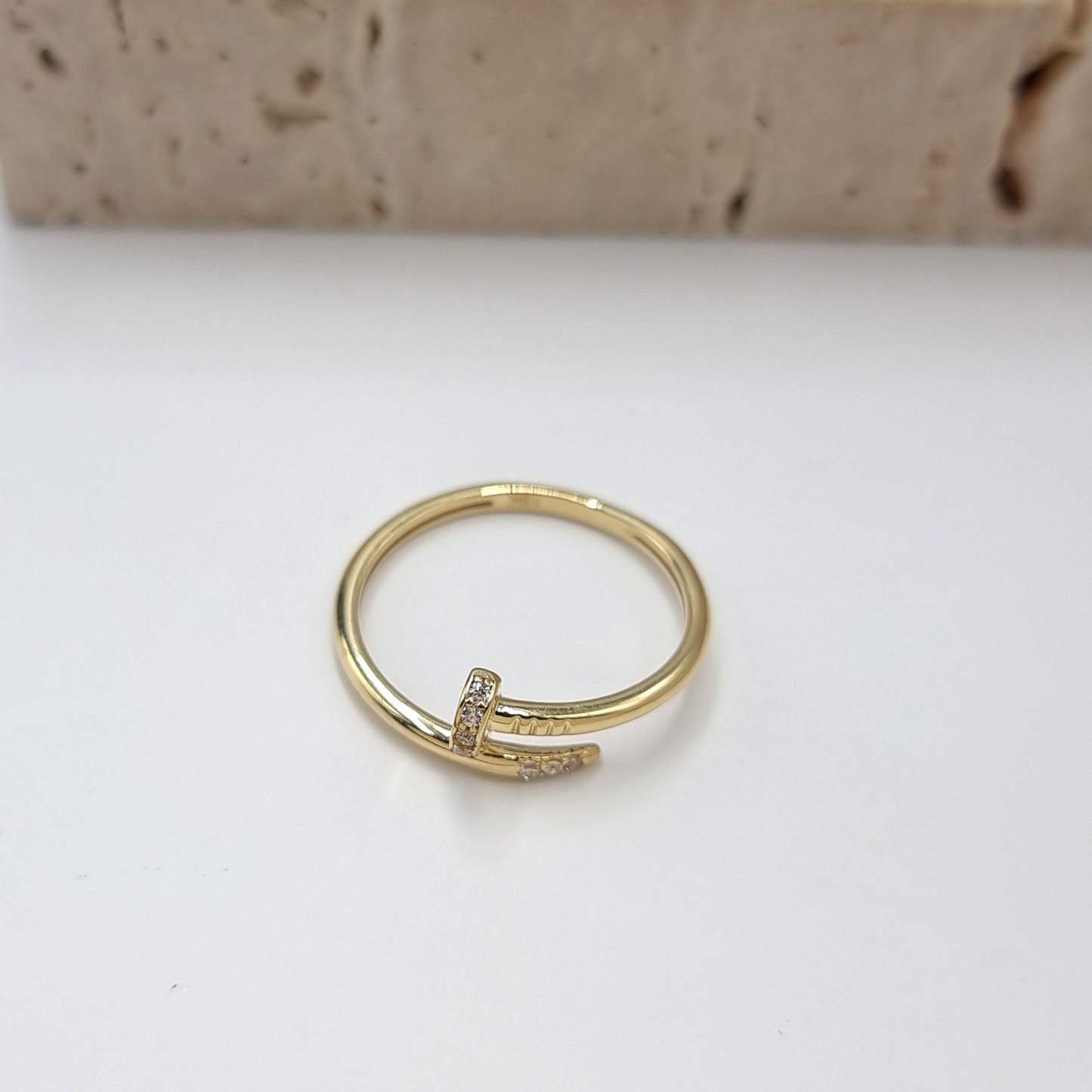 18K Pure Gold Nail With Stone Ring