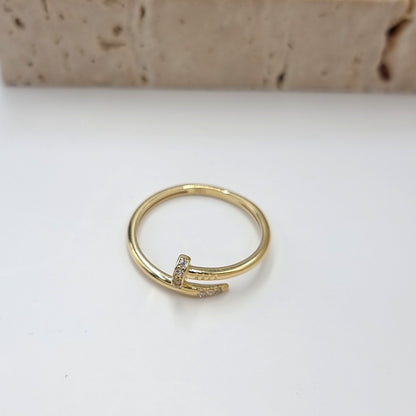 18K Pure Gold Nail With Stone Ring