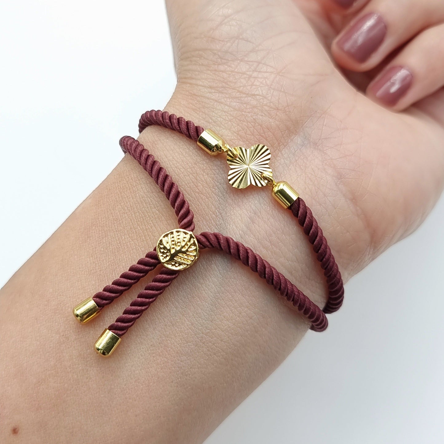 21K Pure Gold Thread Adjustable Flower Design Bracelet