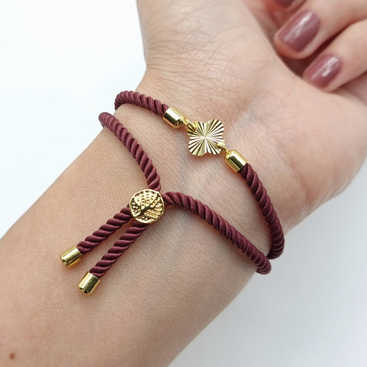 21K Pure Gold Thread Adjustable Flower Design Bracelet