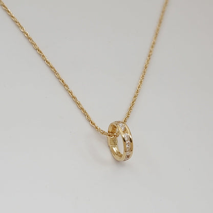 18K Pure Gold Stone Round Necklace