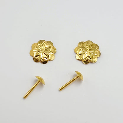18K Pure Gold Flower Screw Earring Set
