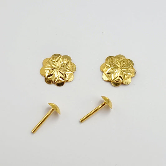 18K Pure Gold Flower Screw Earring Set