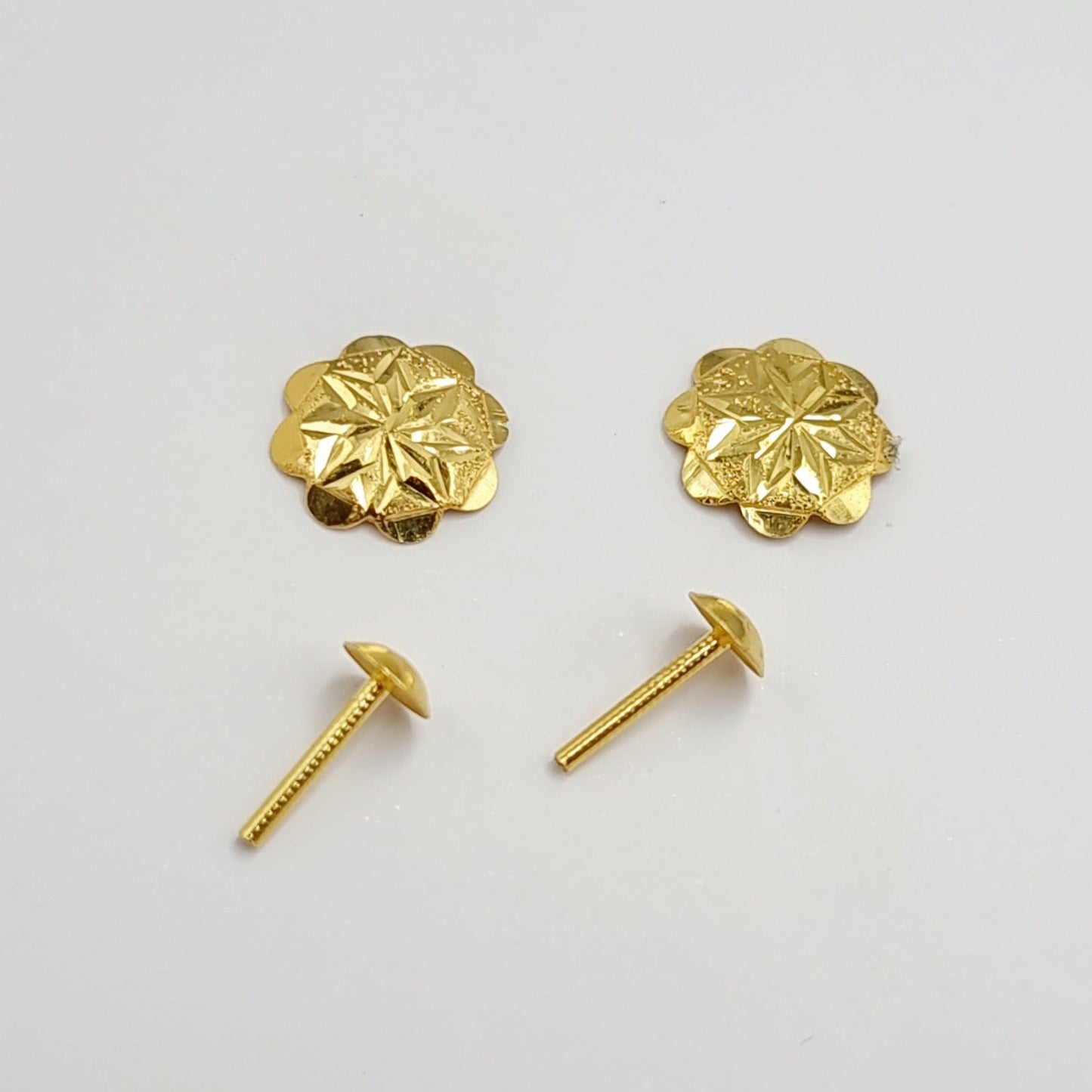 18K Pure Gold Flower Screw Earring Set